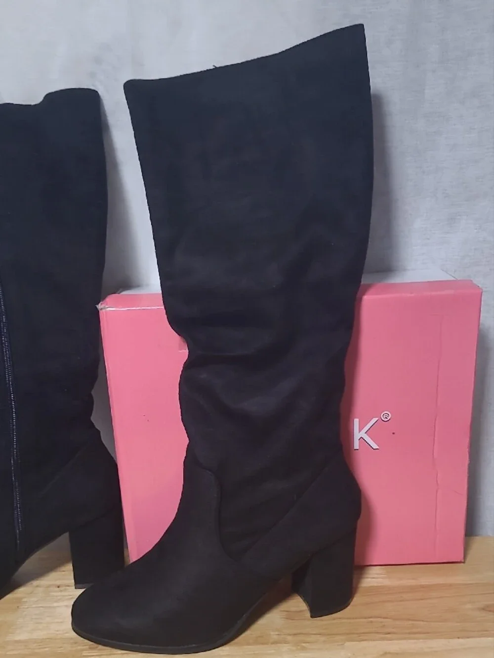 Allegra K Black Over-the-Knee Block Heel Boots